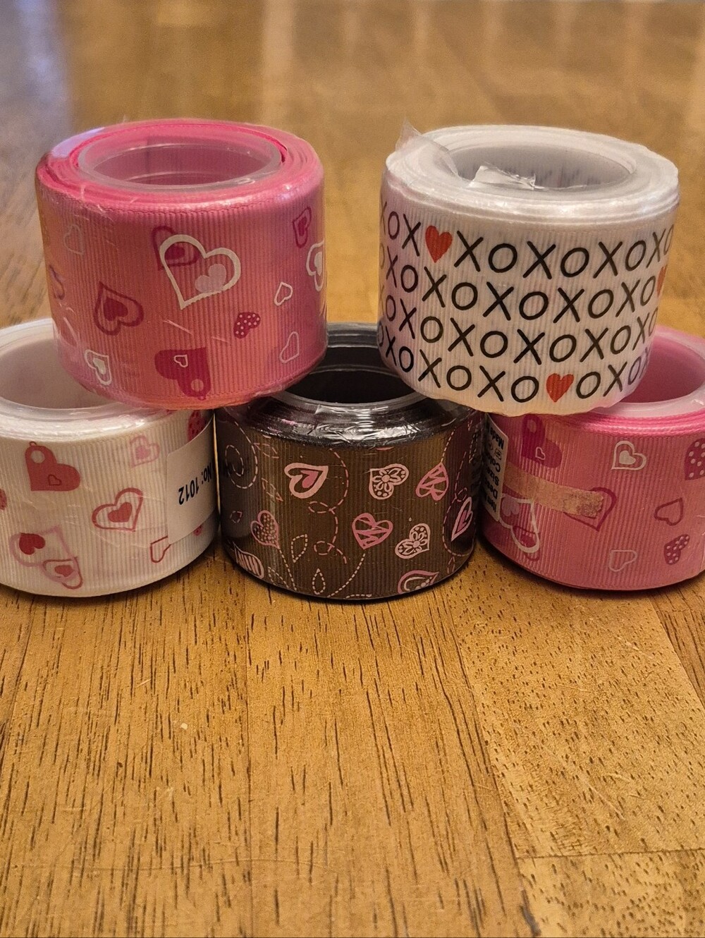 Valentine Heart 1.5" Grosgrain Ribbon Bundle - Pink, White, Brown, Red 25 Yards